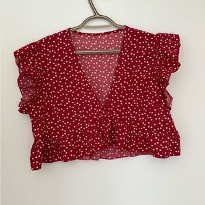 SHEIN Burgundy Heart Pattern Blouse